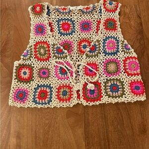 Natural Life Multicolor Crochet Granny Vest